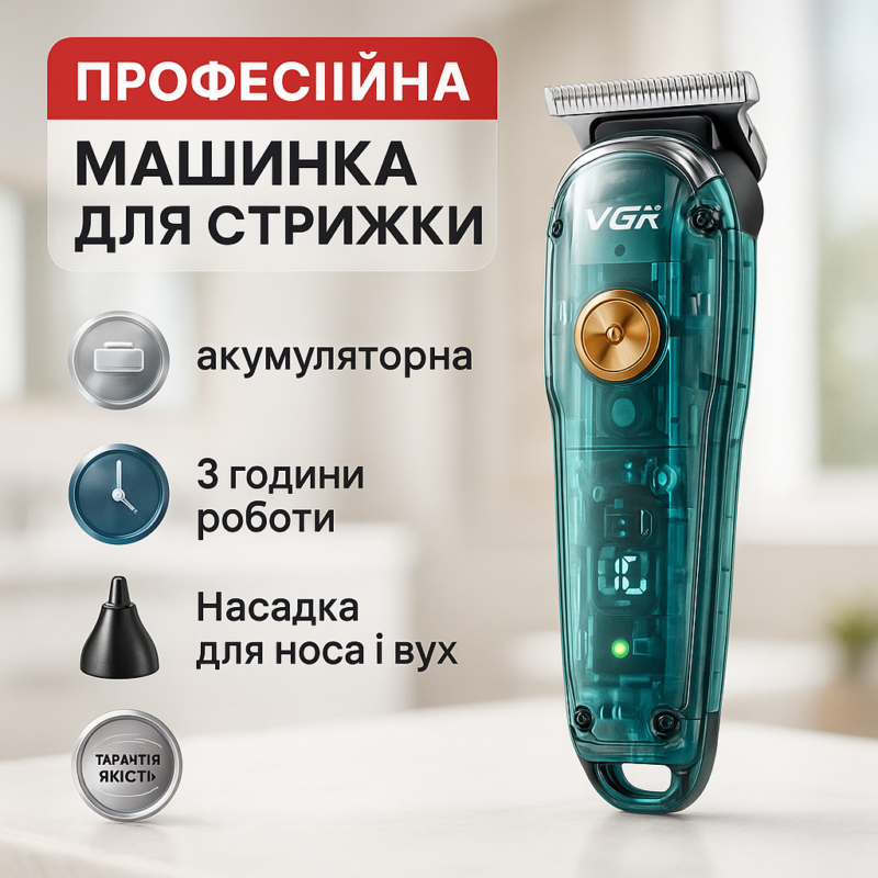 Акумуляторна машинка для стрижки волосся VGR V-949 — професійний догляд за волоссям вдома.