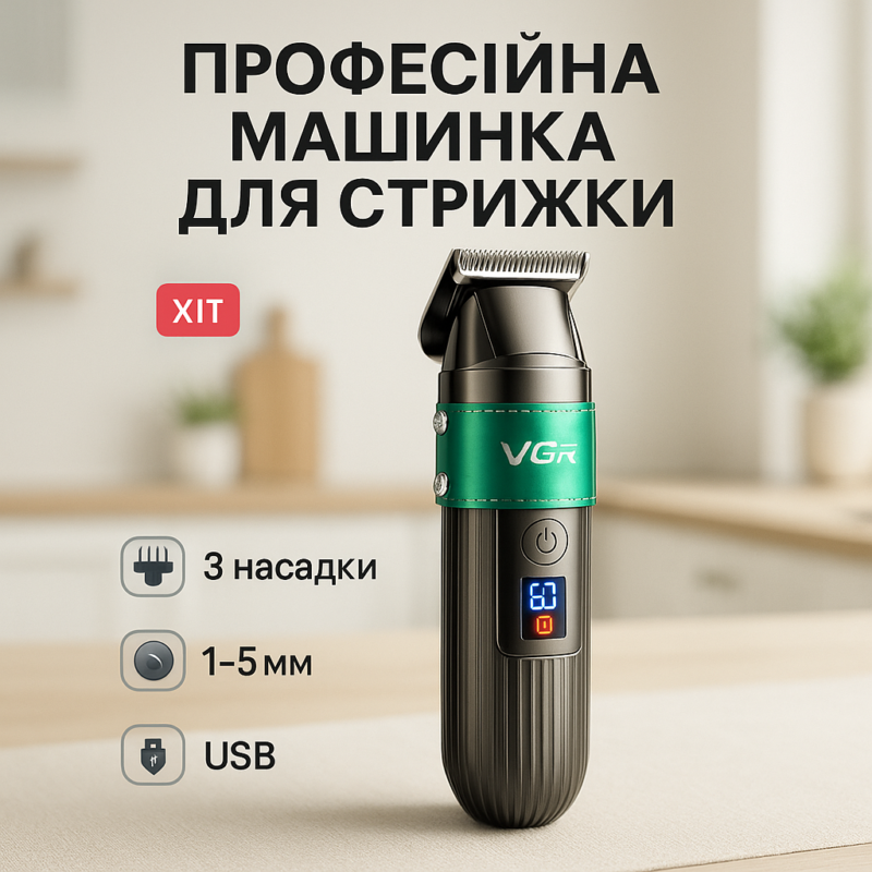 Машинка для стрижки волосся VGR V-929 акумуляторна — триммер для професійних результатів