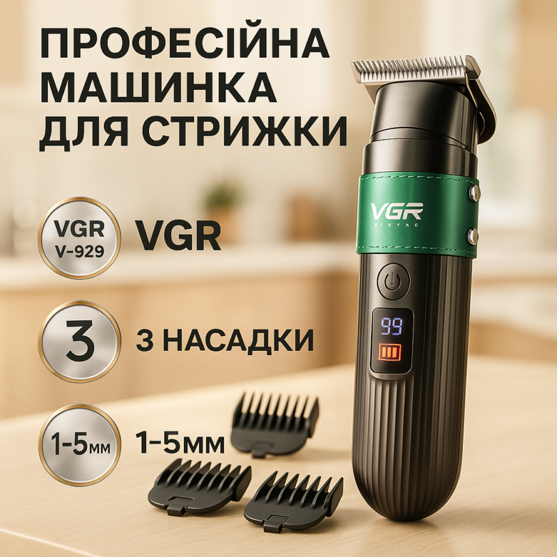 Машинка для стрижки волосся VGR V-929 акумуляторна — триммер для професійних результатів