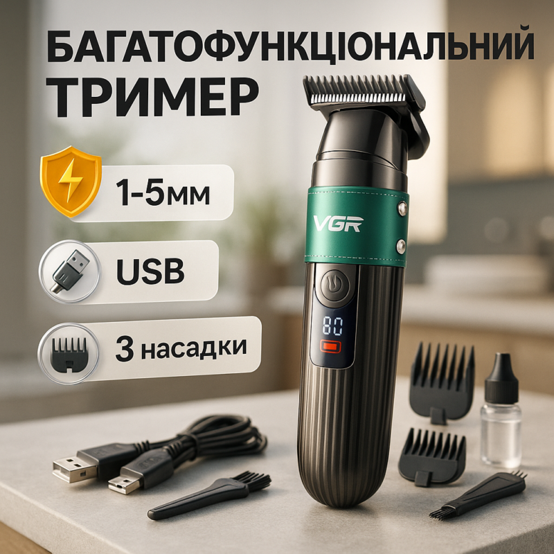 Машинка для стрижки волосся VGR V-929 акумуляторна — триммер для професійних результатів
