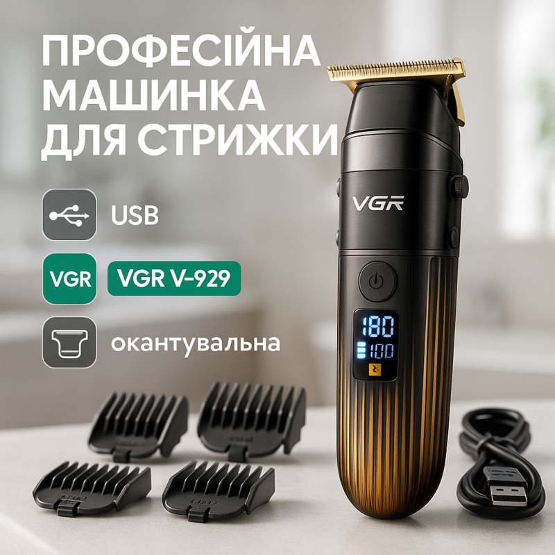 Машинка для стрижки волосся VGR V-929 акумуляторна — триммер для професійних результатів вдома