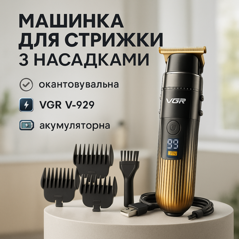 Машинка для стрижки волосся VGR V-929 акумуляторна — триммер для професійних результатів вдома