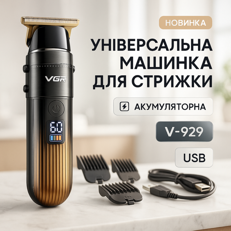 Машинка для стрижки волосся VGR V-929 акумуляторна — триммер для професійних результатів вдома