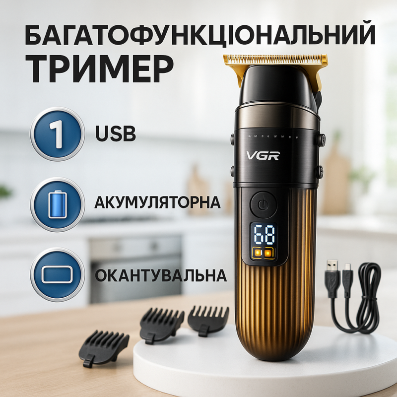 Машинка для стрижки волосся VGR V-929 акумуляторна — триммер для професійних результатів вдома