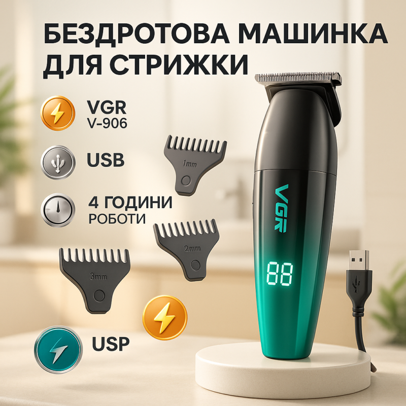 Машинка для стрижки волосся VGR V-906 тример для окантовки та стрижки бороди.
