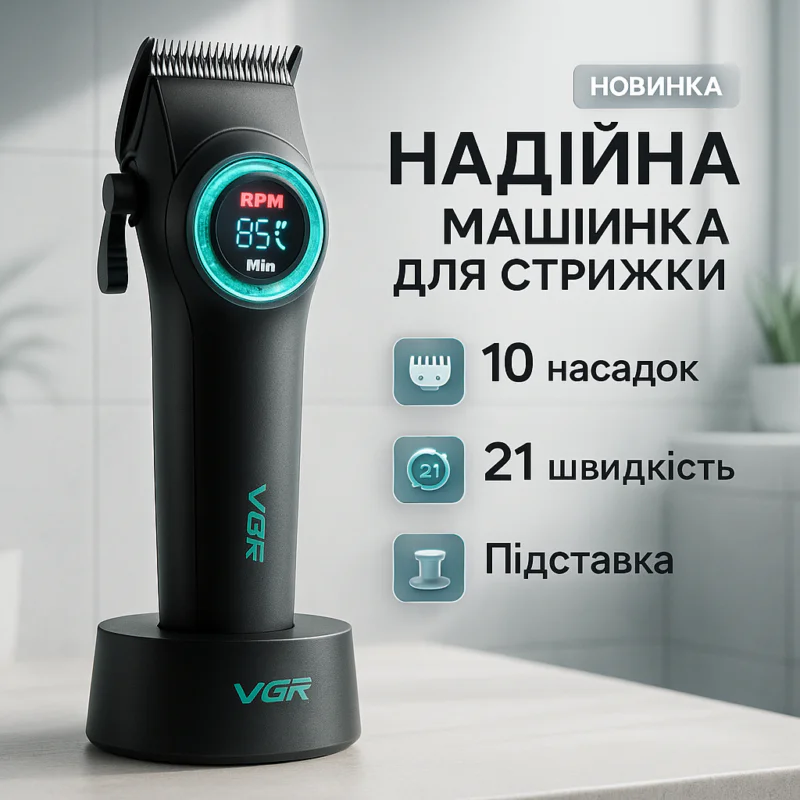VGR V-001 Професійна машинка для стрижки волосся 9000 об/хв 10 насадок 1,5-24 мм