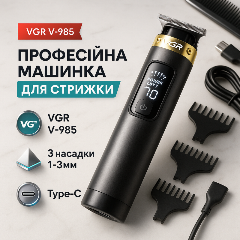 Машинка для стрижки волосся VGR V-985 — 200 хвилин безперервної роботи.