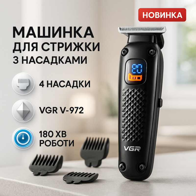 Машинка для стрижки волосся VGR V-972 — акумуляторний триммер з насадками для професіоналів
