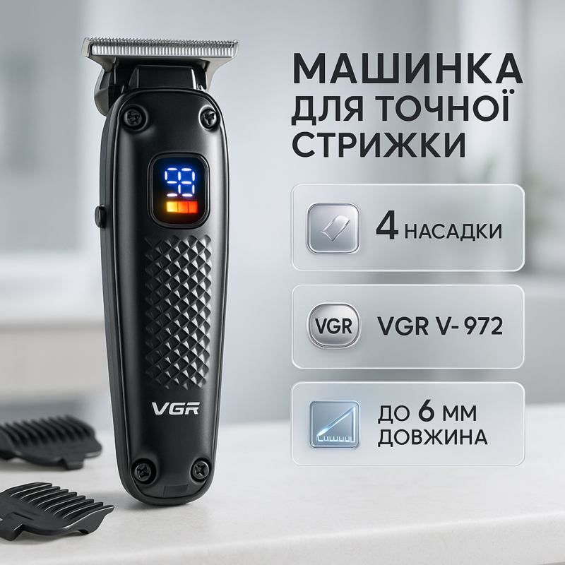Машинка для стрижки волосся VGR V-972 — акумуляторний триммер з насадками для професіоналів