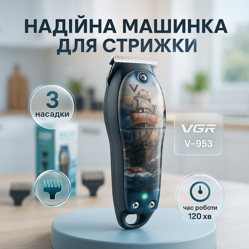 Професійний триммер VGR V-953 для стрижки волосся та бороди з насадками
