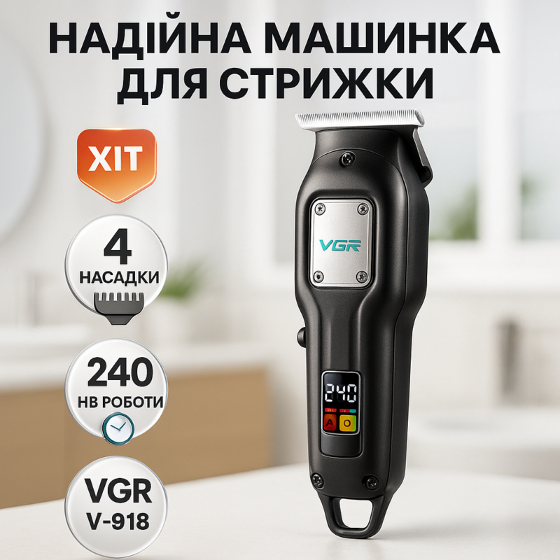 Машинка для стрижки волосся VGR V-918 — професійний результат стрижки в домашніх умовах.