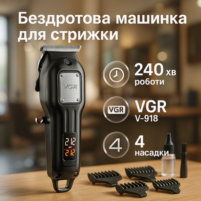 Машинка для стрижки волосся VGR V-918 — професійний результат стрижки в домашніх умовах.