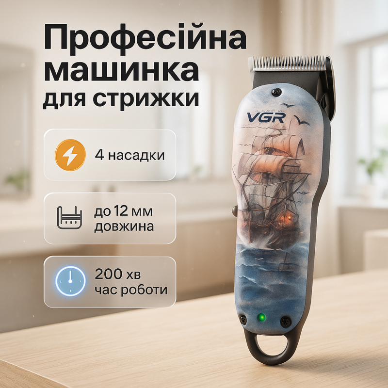 Акумуляторна машинка для стрижки VGR V-690 з USB зарядкою для професіоналів.