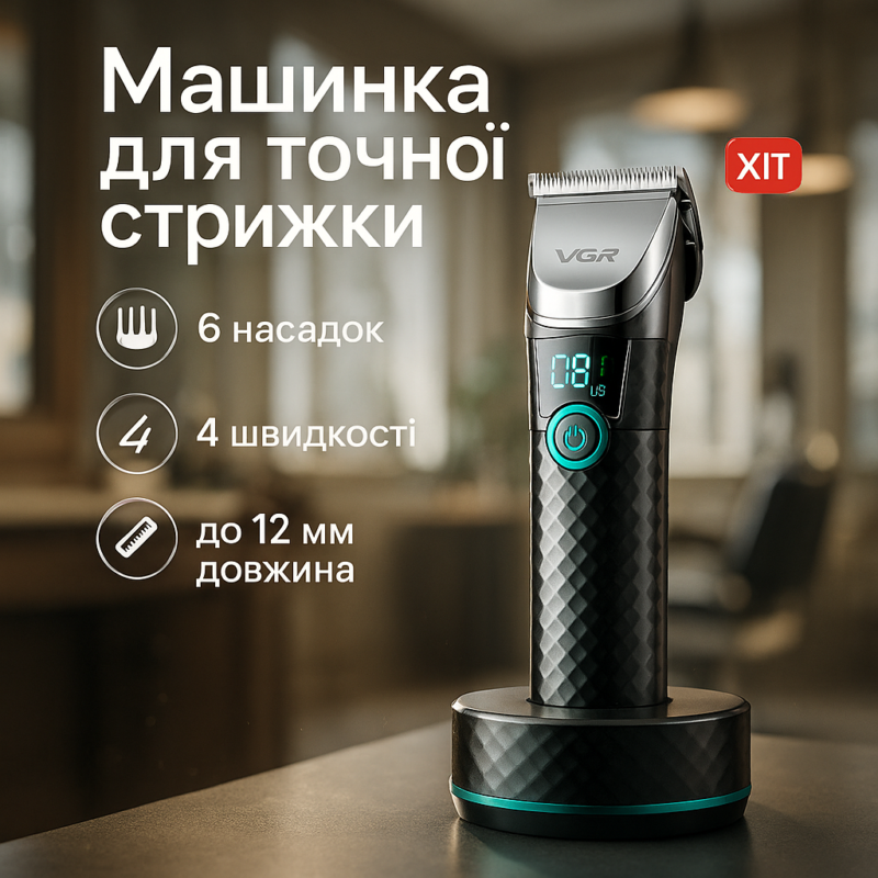 Професійна бездротова машинка VGR V-682 з тримером для волосся, бороди та вусів.