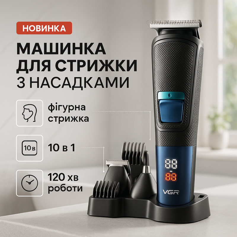 Машинка для стрижки волосся VGR V-108 — професійний тример 10 в 1 для ідеального вигляду.