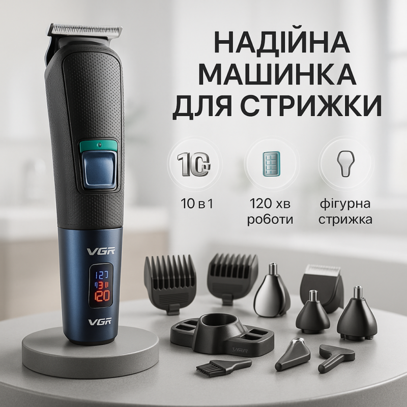 Машинка для стрижки волосся VGR V-108 — професійний тример 10 в 1 для ідеального вигляду.