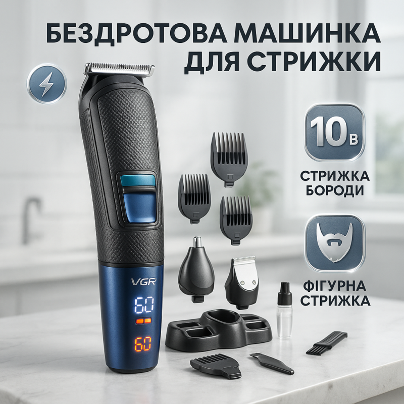 Машинка для стрижки волосся VGR V-108 — професійний тример 10 в 1 для ідеального вигляду.