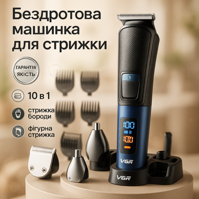 Машинка для стрижки волосся VGR V-108 — професійний тример 10 в 1 для ідеального вигляду.