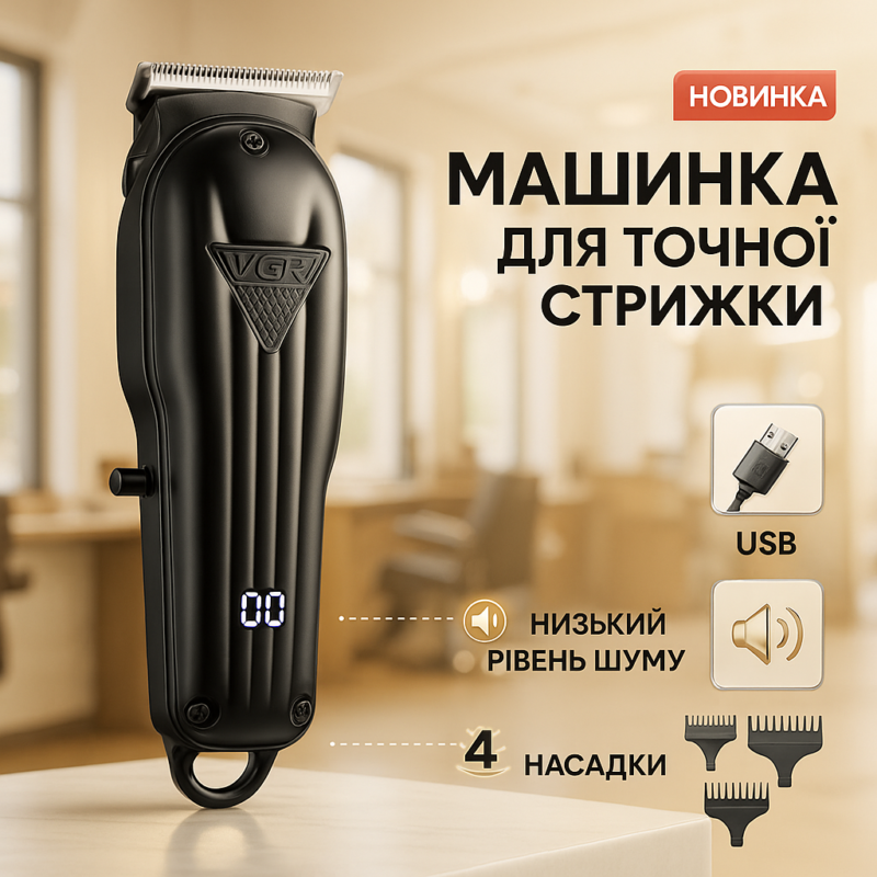Машинка для стрижки волосся VGR V-982 LED Display — професійний тример з тихою роботою.
