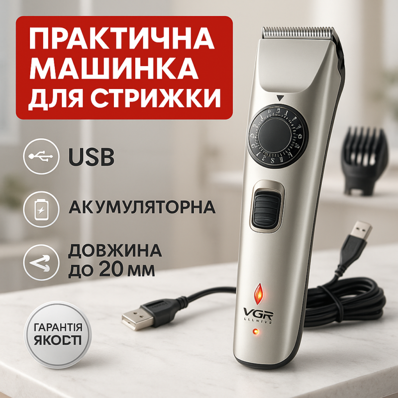 Машинка для стрижки волосся VGR V-031 — бездротовий тример для бороди та вусів.