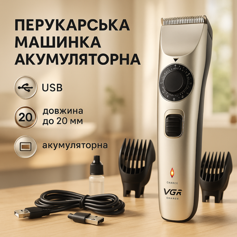 Машинка для стрижки волосся VGR V-031 — бездротовий тример для бороди та вусів.