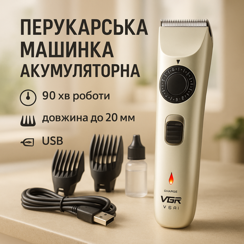 Машинка для стрижки волосся VGR V-031 — бездротовий тример для бороди та вусів.