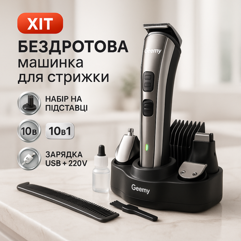 Машинка для стрижки GEMEI GM-592 10в1 — ідеальне рішення для догляду за зовнішністю.