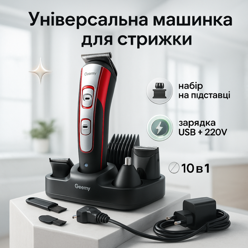 Машинка для стрижки GEMEI GM-592 10 в 1 для догляду за волоссям і бородою