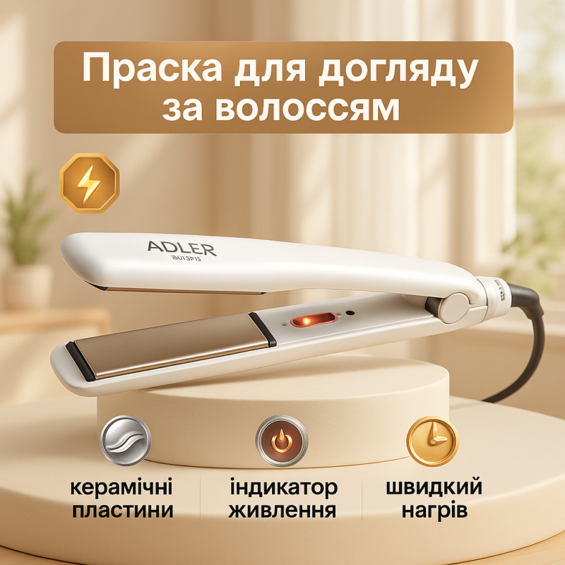 ADLER AD-2317 Випрямляч для волосся з керамічними пластинами і швидким нагрівом