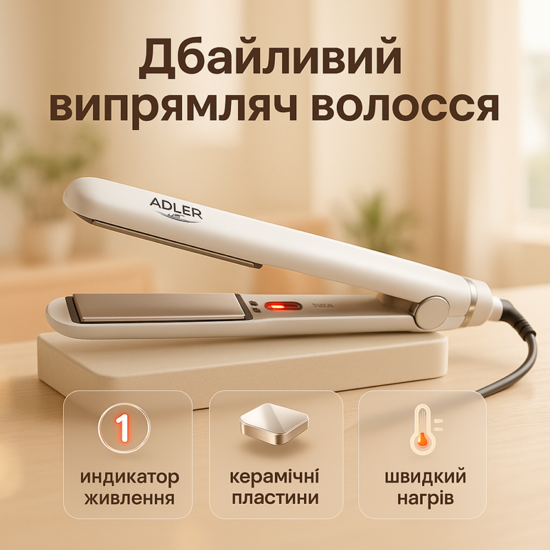 ADLER AD-2317 Випрямляч для волосся з керамічними пластинами і швидким нагрівом