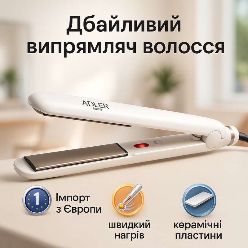 ADLER AD-2317 Випрямляч для волосся з керамічними пластинами і швидким нагрівом