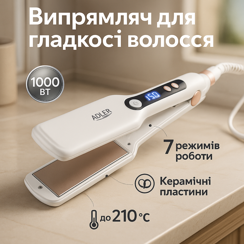 Adler AD 2325 | Випрямлювач з широкими керамічними пластинами та регулюванням температури