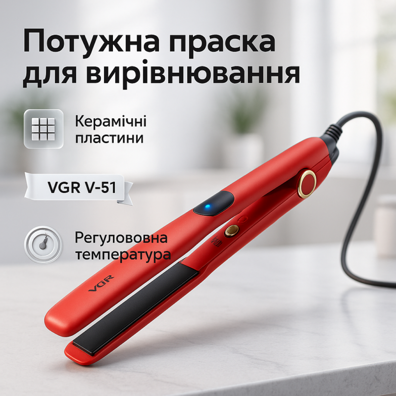 Плойка для волос VGR V-518 RED — професійний інструмент для укладки з керамічними пластинами.