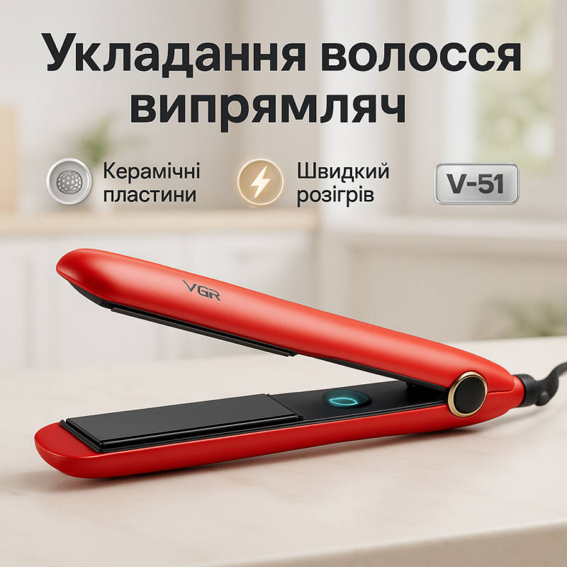 Плойка для волос VGR V-518 RED — професійний інструмент для укладки з керамічними пластинами.