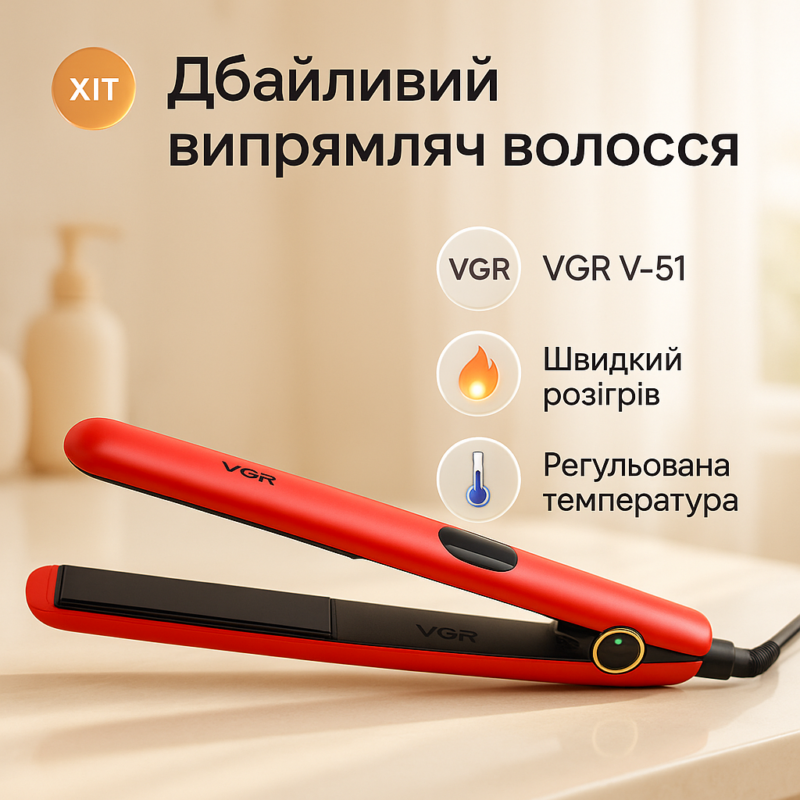Плойка для волос VGR V-518 RED — професійний інструмент для укладки з керамічними пластинами.