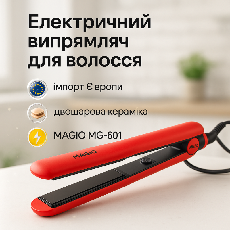 Щипці для волос MAGIO MG-601 — Утюжок з терморегулятором для гладкої укладки волосся