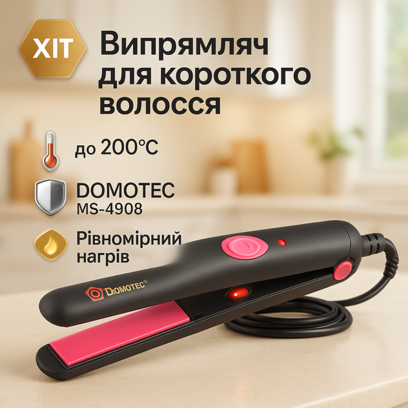 Щипці DOMOTEC MS-4908 - Випрямлювач для волосся 2в1 з PTC нагрівачем та комфортною ручкою