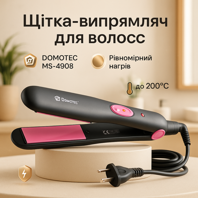 Щипці DOMOTEC MS-4908 - Випрямлювач для волосся 2в1 з PTC нагрівачем та комфортною ручкою
