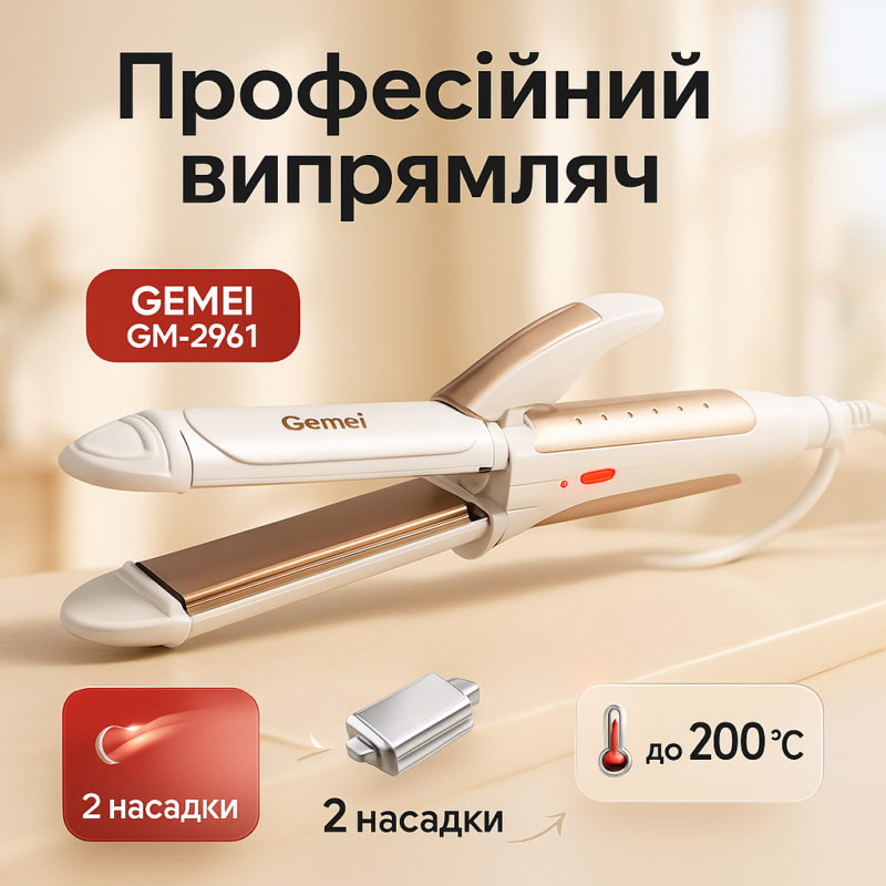Щипці утюжок для волос GEMEI GM-2961 2 в 1 з керамічним покриттям для завивки волос