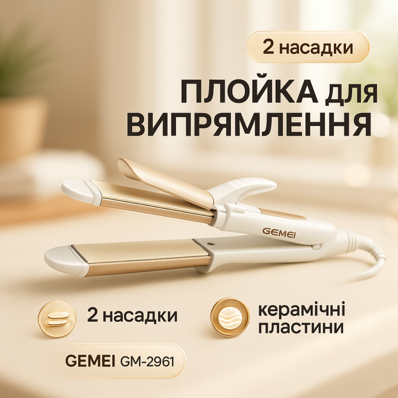 Щипці утюжок для волос GEMEI GM-2961 2 в 1 з керамічним покриттям для завивки волос