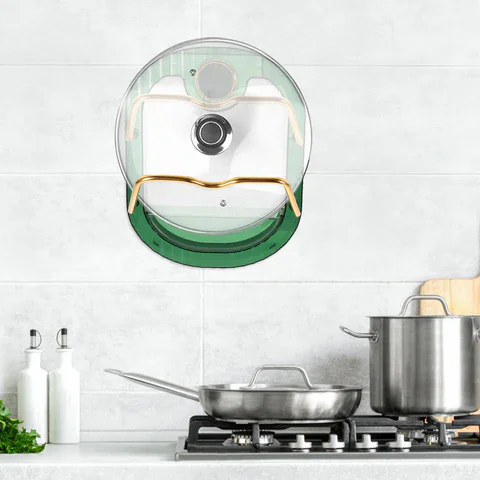 Тримач для кришок на стіну Kitchen Pot Cover Rack — економія простору та зручність для кухні, ABS + метал, 24.5*21.2 см.