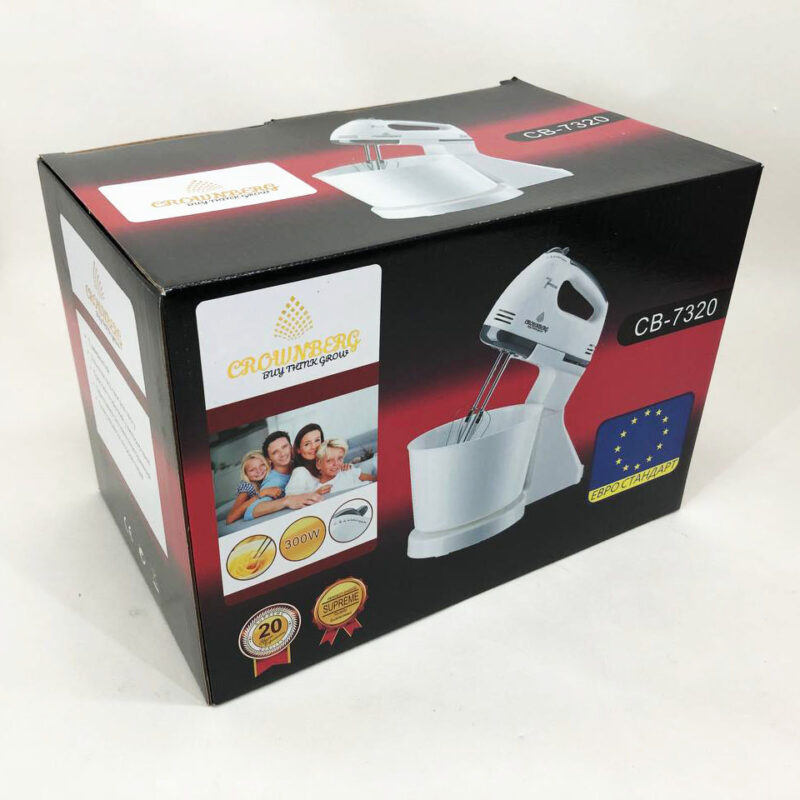 Миксер Crownberg CB-7320 ручний з підставкою та чашею 2л 300 Вт на 7 швидкостей