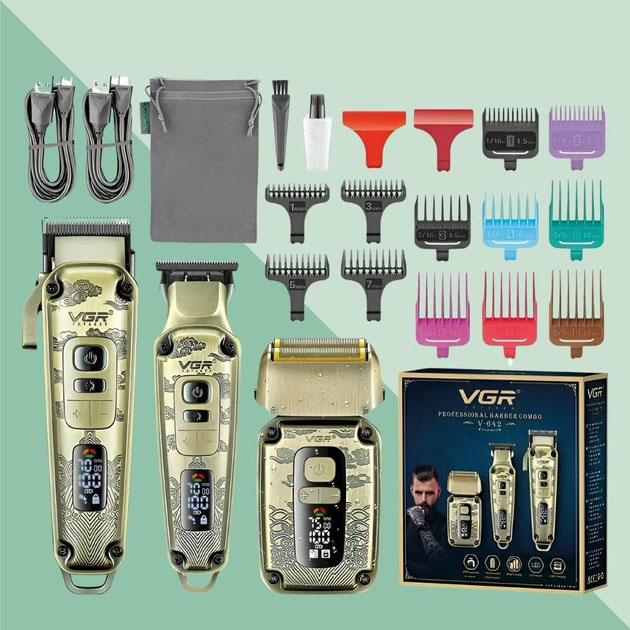 Набір для стрижки волосся і бороди з насадками 3в1 VGR V-642 Акумуляторна машинка — ідеальний вибір для кожного чоловіка