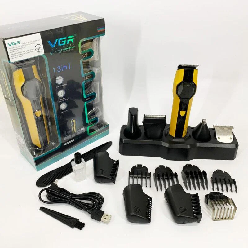 VGR V-173 YELLOW Набір для стрижки 13 в 1 з акумулятором 1500 мАг та дисплеєм