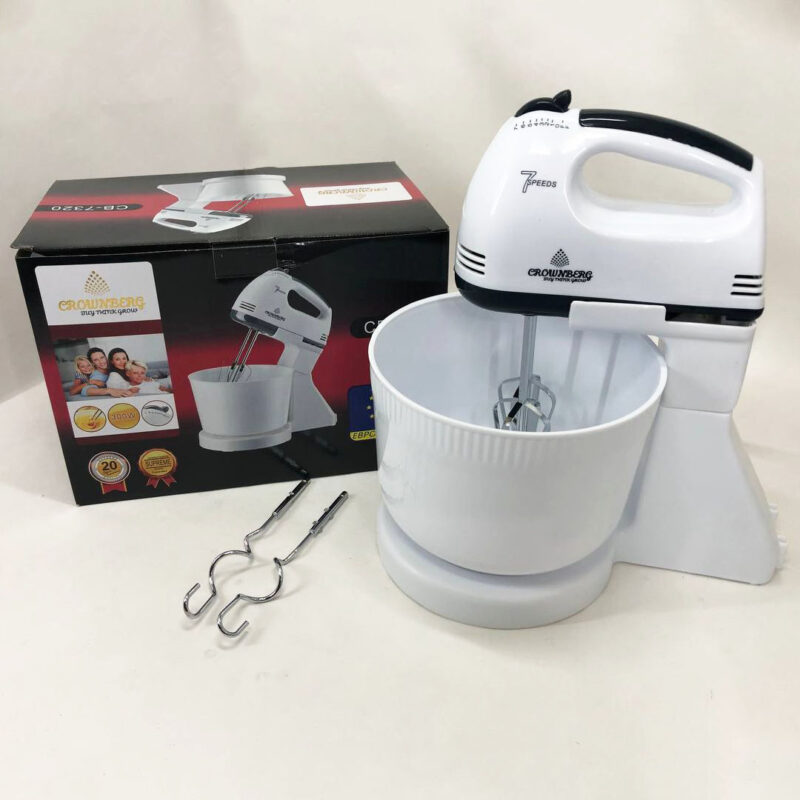Миксер Crownberg CB-7320 ручний з підставкою та чашею 2л 300 Вт на 7 швидкостей