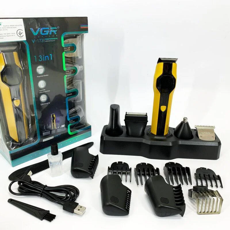 VGR V-173 YELLOW Набір для стрижки 13 в 1 з акумулятором 1500 мАг та дисплеєм