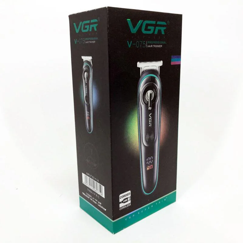 VGR V-075 Машинка для стрижки волосся та бороди Бездротова + Час безперервної роботи до 120 хвилин, 4 насадки.