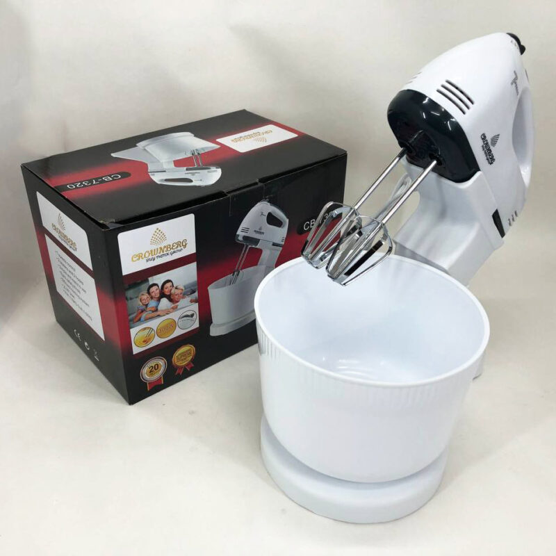 Миксер Crownberg CB-7320 ручний з підставкою та чашею 2л 300 Вт на 7 швидкостей