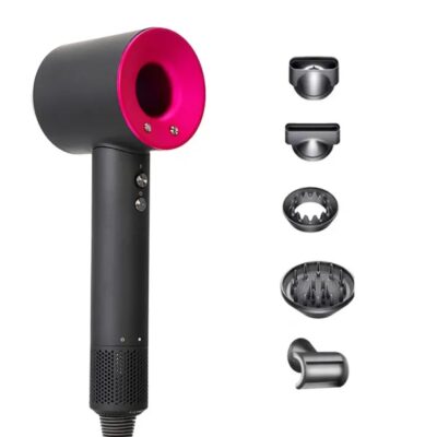 Фен з 5 різними насадками hair dryer fan сіро-рожевий — ваш особистий стиліст для волосся