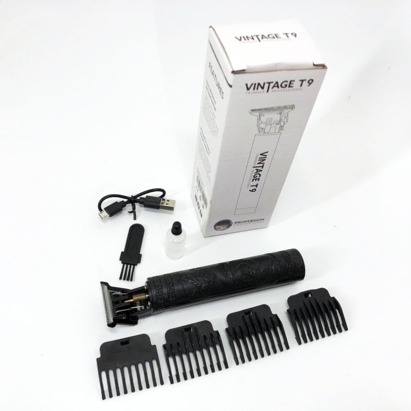 Машинка для стрижки волосся Vintage T9-2 BLACK — бездротовий тример з 4 насадками для ідеальної стрижки.